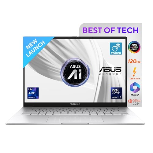 Asus Zenbook 14,Intel Core Ultra 5 (Series 2), 16Gb, 1Tb, 3K Oled Touch Screen,14″,120Hz,Win 11,M365 Basic (1Y)*,Office 2024,Foggy Silver,1.28 Kg Ux3405Ca-Pz345Ws, Intel Arc Igpu, Thin & Light Laptop