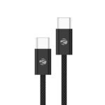 Zebronics Tt60+ Type C – Type C Braided Cable, 60 Watts, Rapid Charging, Charge & Sync, 1 Meter, Compatible With Iphone 15 | Samsung | Oneplus | Xiaomi | Realme | Oppo Black