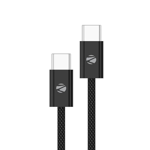 Zebronics Tt60+ Type C – Type C Braided Cable, 60 Watts, Rapid Charging, Charge & Sync, 1 Meter, Compatible With Iphone 15 | Samsung | Oneplus | Xiaomi | Realme | Oppo Black