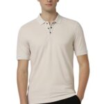 Peter England Men Grey Solid Polo Neck T-Shirt