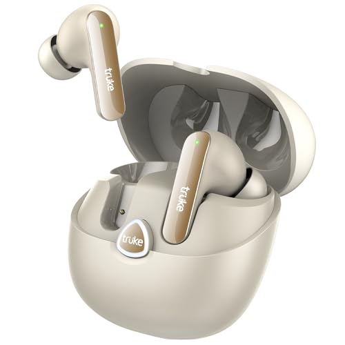Truke Buds F1 Ultra True Wireless In Ear Earbuds Spatial Audio Experience, 60H Playtime Ear Buds, Quad Mics Crystal-Clear Calls, Fast Charging, Bluetooth 5.3, Noise Cancellation, Gaming Mode (Gold)