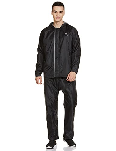 Amazon Brand – Symactive Polyester Raincoat With Jacket, Pants, Hood & Carry Bag (Unisex, Black, L) | 76.2 X 63.5 X 2.5 Cms