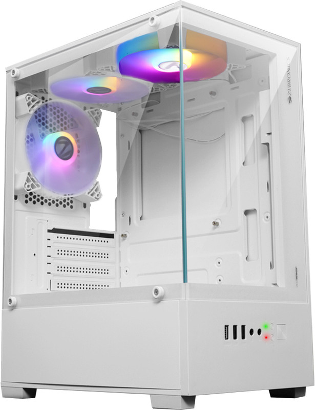 Zebronics Robust Gaming Chassis, Matx/Mini Itx, Tempered Glass, 120Mm Led 3 Fans Mid Tower Cabinet With Usb 2.0 And Usb 3.0 Ports Compatible With Gaming Console(White)