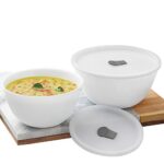 Larah By Borosil Opalware Serving Bowl Set With Lid | 2 Pieces (1000 Ml + 1500 Ml) | Microwave & Dishwasher Safe | Bone-Ash Free | Crockery Set For Dining & Gifting | White