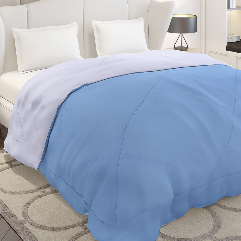 Monte Carlo Solid Double Comforter For Mild Winter(Microfiber, Blue / Grey)