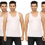 Prakasam Cotton Men’S Combed Cotton Round Neck Sleeveless White Vest With Extended Length For Easy Tuck (Gold) Pack Of 10