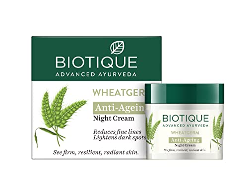 Biotique Wheat Germ Anti- Ageing Night Cream | Reduces Fine Lines | Lightens Dark Spots | 100% Botanical Extracts | Suitable For All Skin Types | 50G