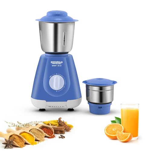 Maharaja Whiteline Smart Mixer Grinder | 500-Watt | 20000 Rpm Motor Speed | Air Ventilation System | Stainless-Steel Jars & Blades | Unique Jar Flow Breakers | 2 Year Motor Warranty |Blue