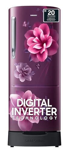 Samsung 183 L, 4 Star, Digital Inverter, Direct-Cool Single Door Refrigerator (Rr20C1824Cr/Hl, Red, Camellia Purple, Base Stand Drawer)