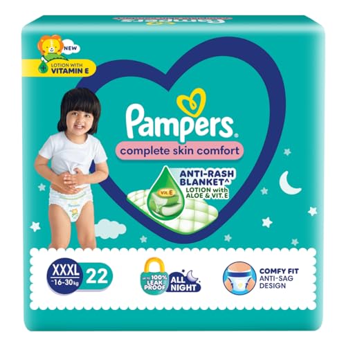 Pampers Complete Skin Comfort Pants Style Baby Diapers, Xxx-Large (Xxxl) Size, 22 Count, Anti Rash Blanket, Lotion With Aloe Vera, 16-30 Kg