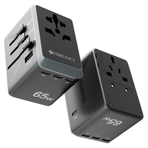 Zebronics 2500W All-In-One Travel Adapter, Upto 10A, Usb-A, 3Xtype-C, Type-C Pd 3.0, Universal Socket, Swappable Pins For Eu|Kr|Uk|Us|Jp|Aus|Cn, For Mobile, Tablet, & Laptop (Travmate 650)