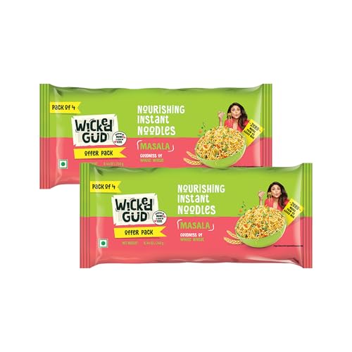 Wickedgud Whole Wheat Masala Noodles 240G (Pack Of 4) X 2 | No Maida | No Palm Oil | Source Of Protein
