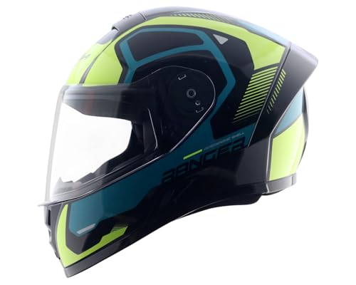 Vega Ranger Crew Isi Certified Gloss Finish Full Face Helmet For Men With Clear Visor-Black Neon Yellow-M