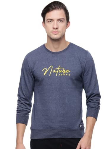 Macroman M-Series Smartz Basics Printed Round Neck Full Sleeve Sweatshirt For Men, Cotton Blend, Denim Melange, Pack Of 1