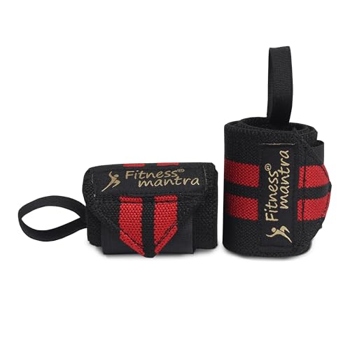 Fitness Mantra® Wrist Band For Men & Women Gym Accessories|Wrist Supporter|Wrist Wrap|Wrist Strap|Hand Grip Band|Weight Lifting Band|Wristelastic Band|Size:- 18 X 3 Inches|Color Red|