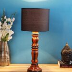 Tu Casa Black Cotton Shade With Brown Mango Wood Base Table Lamp Stylish Elegant Bedside & Desk Lamp For Bedroom Living Room Office Home Décor & Gifting (Height : 21 Inch/No Blub Included)