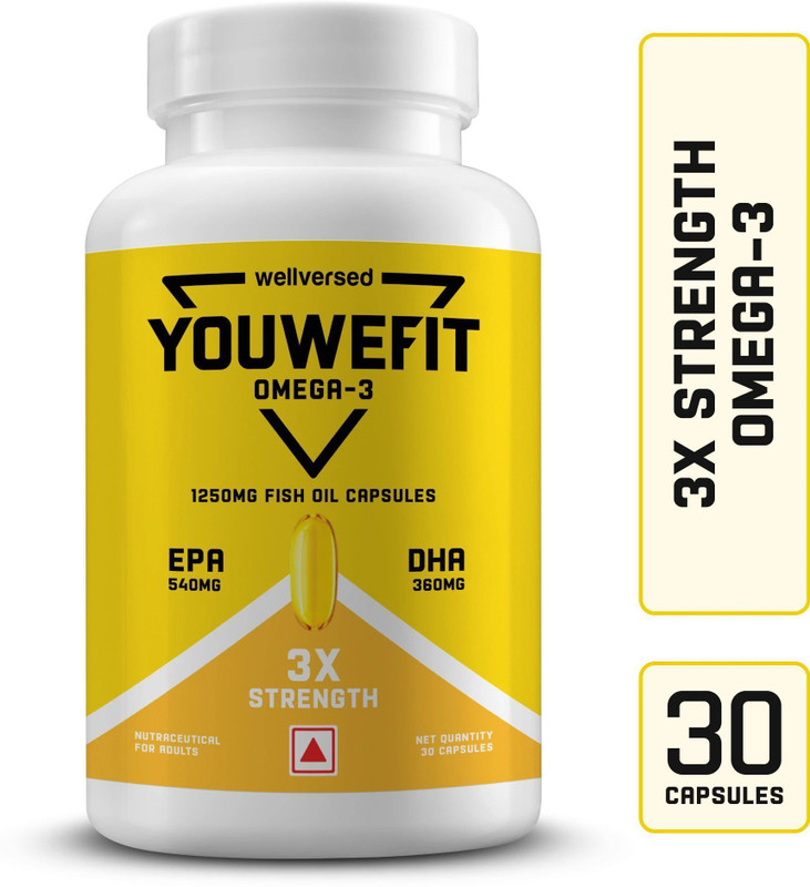 Youwefit Omega-3 Fish Oil | 1250Mg Triple Strength Capsules | No Fishy Burps(30 Capsules)