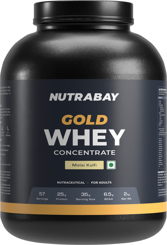 Nutrabay Gold 100% Whey Protein Concentrate With Digestive Enzymes & Vitamin Minerals Whey Protein(2 Kg, Malai Kulfi)