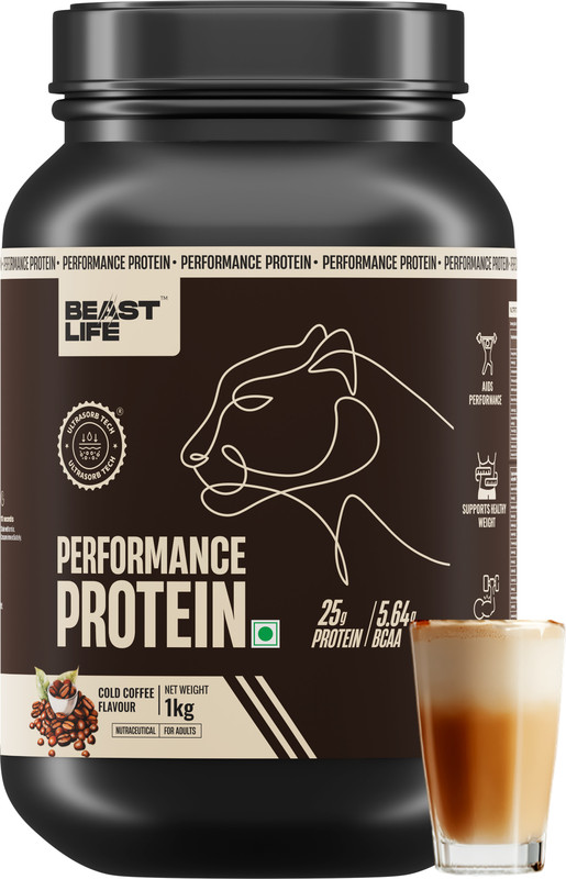 Beastlife Performance Protein Powder | For Muscle Growth | 5.64G Bcaa Whey Protein(1 Kg, Cold Coffee)