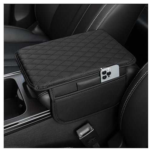 Car Armrest Cover With Memory Foam Padding, Quilted Surface, Side Pocket And Strap Attachment