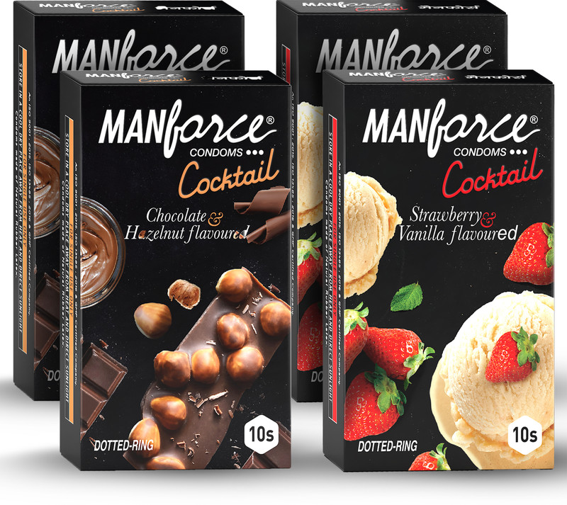 Manforce Cocktail Combo Pack (Hazelnut & Chocolate And Strawberry & Vanilla) Condom(Set Of 4, 40 Sheets)