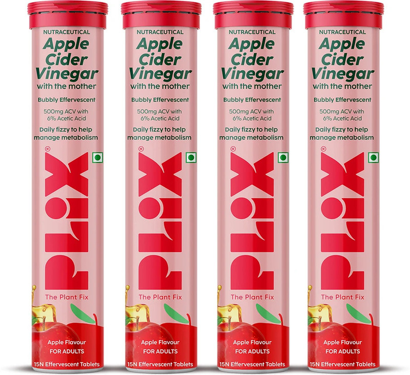 The Plant Fix Plix Apple Cider Vinegar Effervescent Tablet With Mother,Vit B6 & B12 For Weight Loss(4 X 15 No)