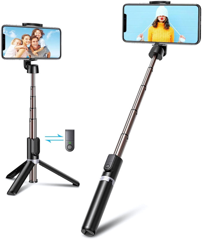 Nafa Portable Selfie Stick For Mobile Phones With Wireless Bluetooth Remote (Replaceable Battery), Adjustable Height (240Mm-600Mm), 2-In-1 Design – Bluetooth Selfie Stick(Black, Remote Included)