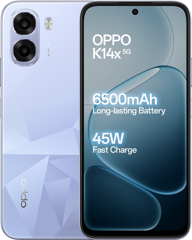 Oppo K14X 5G 6500Mah And 45W Supervooc Charger & Ai (Icy Blue, 128 Gb)(4 Gb Ram)