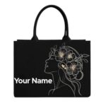 Loomebags Black Tote Bag With Laptop Compartment And Custom Text Front Design