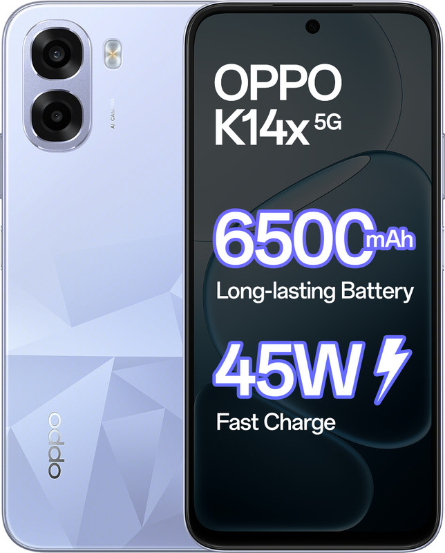 Oppo K14X 5G 6500Mah And 45W Supervooc Charger & Ai (Icy Blue, 128 Gb)(4 Gb Ram)