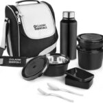 Classic Essentials Microwave Safe Lunch Box Set Of 5 With Bottle, Bag & Cutlery| 5 Containers Stainless Steel Office Lunch Box(1250 Ml)