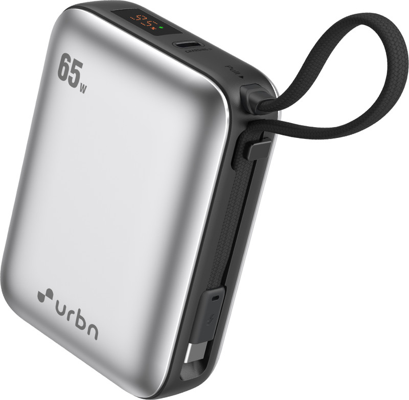 Urbn 20000 Mah 65 W Nano Pocket Size Power Bank(Silver, Lithium, Fast Charging For Mobile, Earbuds)