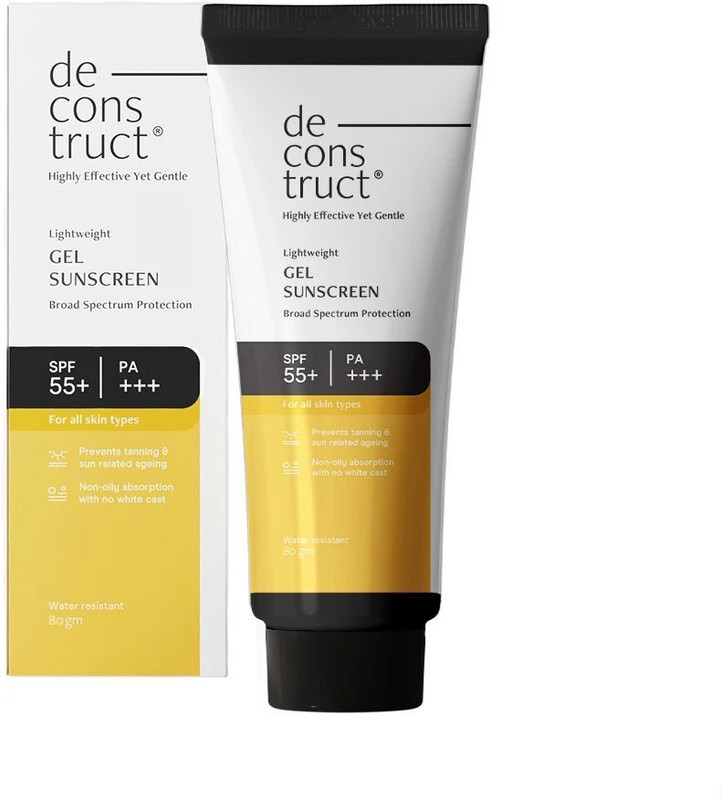 Deconstruct Sunscreen – Spf 55+ Pa+++ | Lightweight Gel Sunscreen |In-Vivo Tested | Non Greasy | For Men & Women |(80 G)