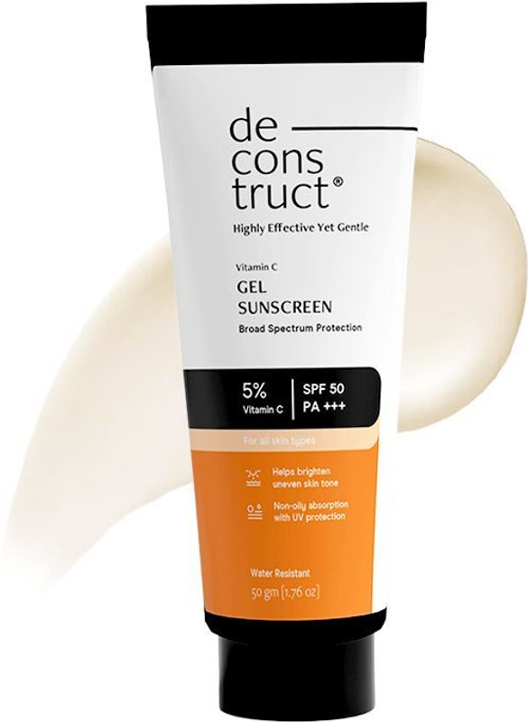 Deconstruct Sunscreen – Spf Spf 50 Pa++++ 5% Vitamin C Gel Sunscreen Brightens New Gen Oily Skin For Men & Women(50 G)