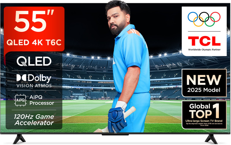 Tcl T6C 139 Cm (55 Inch) Qled Ultra Hd (4K) Smart Google Tv 2025 Edition With Hdr 10+ | Dolby Vision- Atmos 24W |120 Hz Game Accelerator (Dlg) | Metallic Bezel-Less(55T6C)