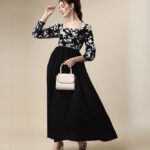 Honky Tonky Women Fit And Flare Black, White Maxi/Full Length Dress