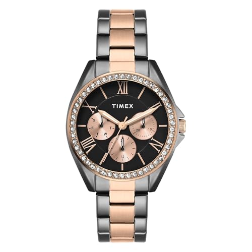 Timex Analog Watch For Woman With Black Round Dial & Two Tone Stainless Steel Bracelet Band Water Resistant Women’S Wrist Watches – Twel253Smu03