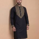 Tibra Collection Men Embroidered Straight Kurta(Black)