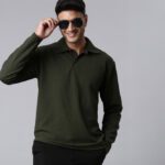 Lewel Solid Men Polo Neck Green T-Shirt