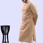 Tibra Collection Men Woven Design Straight Kurta(Beige)