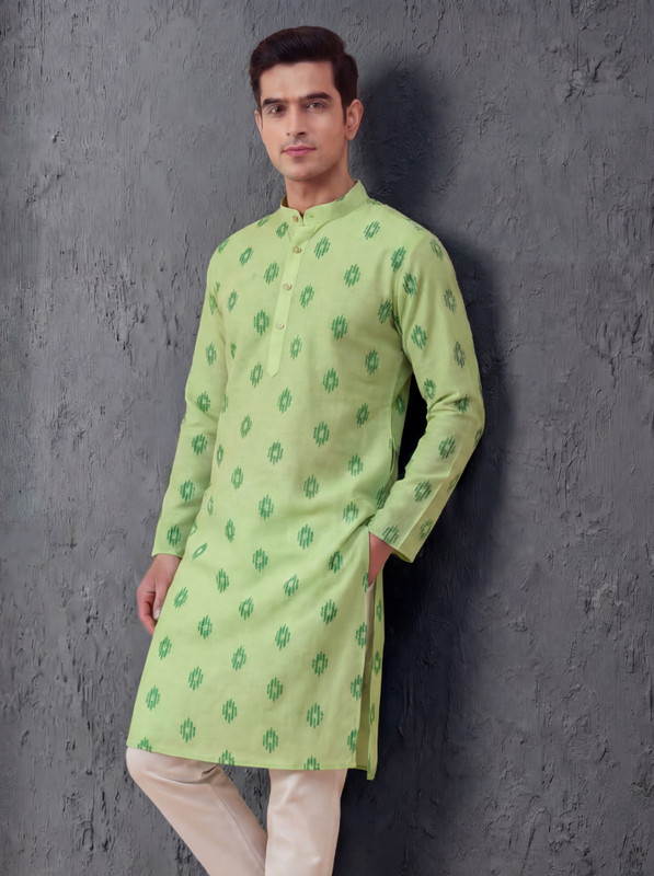 Tibra Collection Men Printed Straight Kurta(Green)