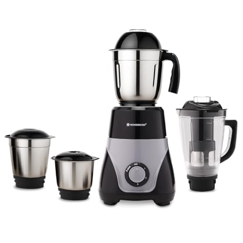 Wonderchef Vista Mixer Grinder | 4 Multi-Purpose Jars | 750W | Sharp Stainless-Steel Blades | For Masalas, Chutneys, Fresh Fruit Juices | 3-Speed Control | Advanced Safety Features | 2-Year Warranty