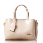 Carrylux Women’S Top Handle Bag | Hand Held Bag | Stylish Patent Synthetic Leather Handbag With Dual Handles & Detachable Sling Strap | Beige Shoulder Purse For Work & Casual Outings