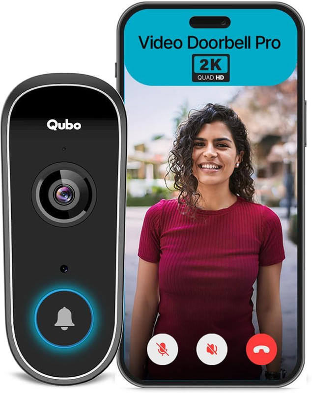 Qubo Smart Wifi Video Doorbell Pro 2K|3Mp|Instant Video|2-Way Talk|Ai App Alert,Alarm Video Door Phone(Wireless Single Way)