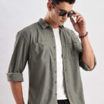 Here&Now Men Striped Casual Grey Shirt