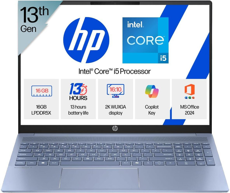 Hp Omnibook 5(Previously Pavilion) Intel Core I5 13Th Gen 1334U – (16 Gb/512 Gb Ssd/Windows 11 Home) 16-Ba1123Tu Thin And Light Laptop(16 Inch, Sky Blue, 1.79 Kg, With Ms Office)