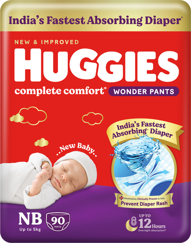 Huggies Complete Comfort Wonder Pants, India’S Fastest Absorbing Diaper | – New Born(90 Pieces)