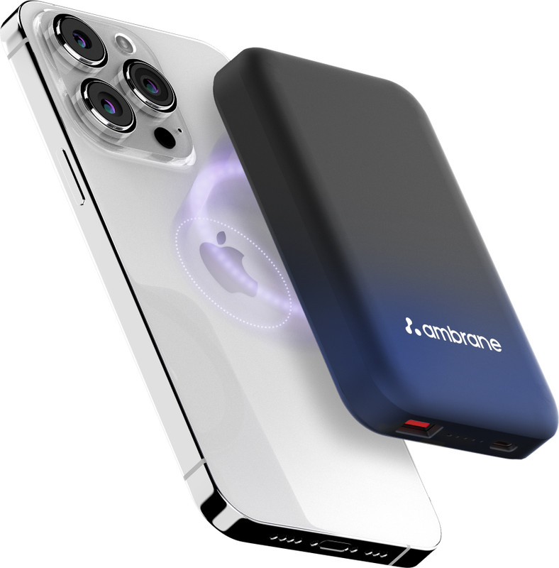 Ambrane 10000 Mah 22.5 W Wireless With Magsafe Power Bank(Blue, Lithium Polymer, Fast Charging, Power Delivery 3.0, Quick Charge 3.0 For Earbuds, Laptop, Mobile, Smartwatch, Tablet, Trimmer)