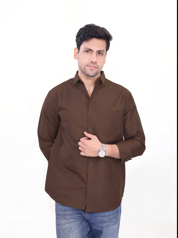 Klafter Men Solid Casual Brown Shirt