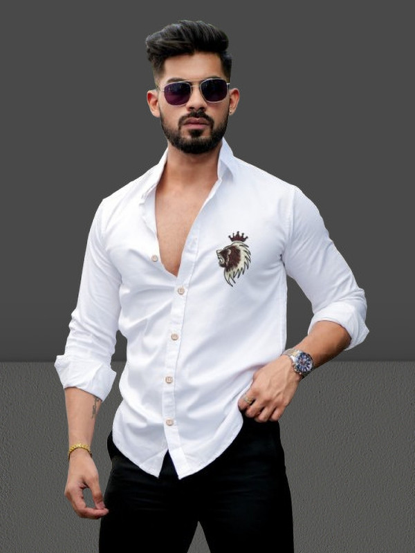 Jeny Fashion Men Solid Casual White Shirt